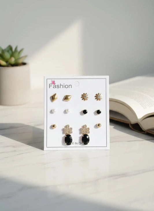 6-Piece Gold Plated Crystal Earrings Set for Women