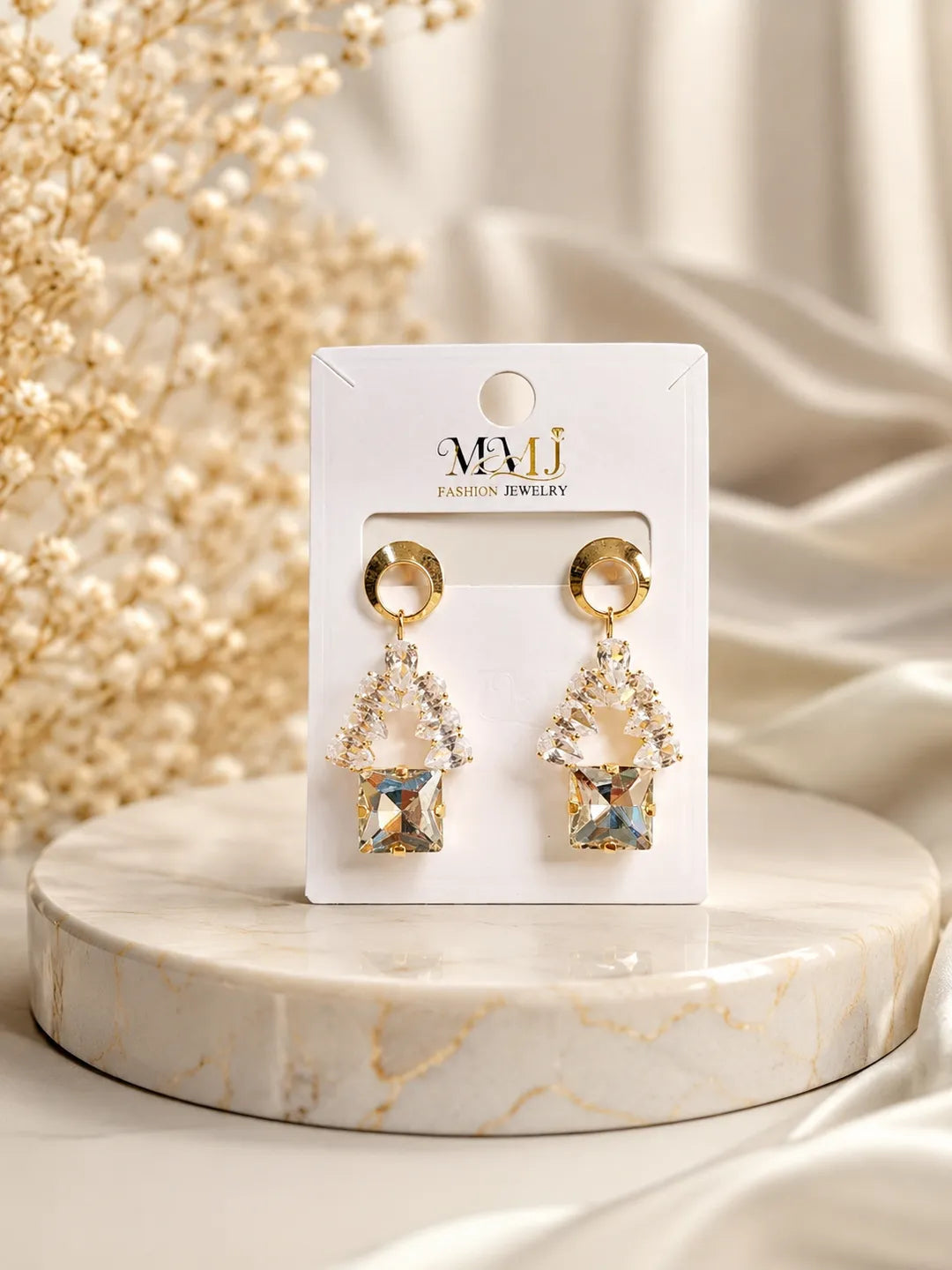 Golden Crystal Earrings for Women 2 Pcs