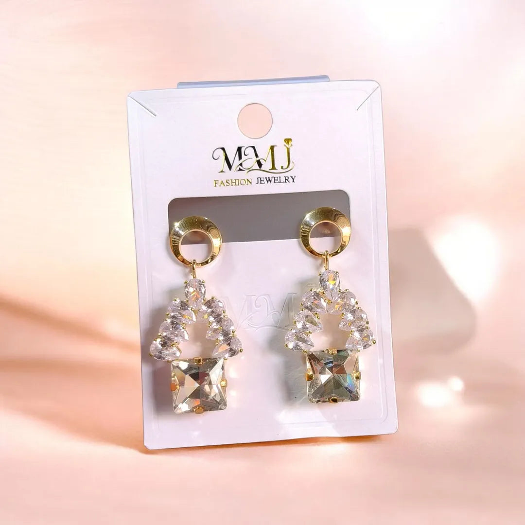 Golden Crystal Earrings for Women 2 Pcs