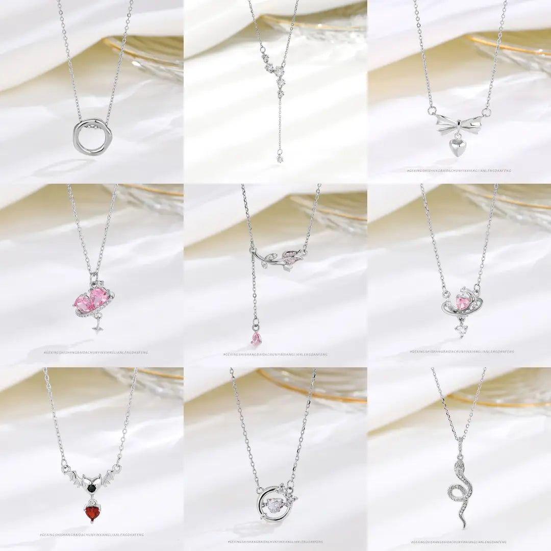 S925 Sterling Silver Versatile Sterling Silver Necklace Elegant Niche Jewelry Simple High-end Sense Personality Clavicle Chain Women's Accessories