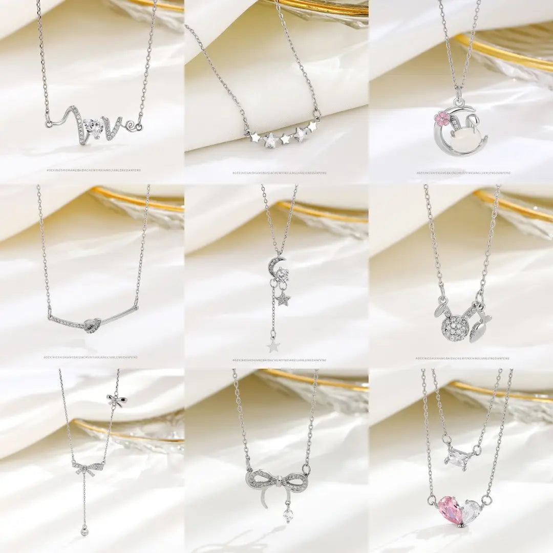 S925 Sterling Silver Versatile Sterling Silver Necklace Elegant Niche Jewelry Simple High-end Sense Personality Clavicle Chain Women's Accessories