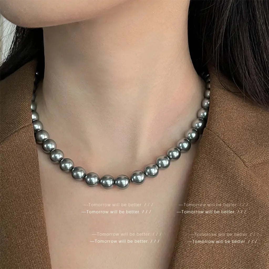 Gray Pearl Necklace Women 8mm Stylish Daily Wear