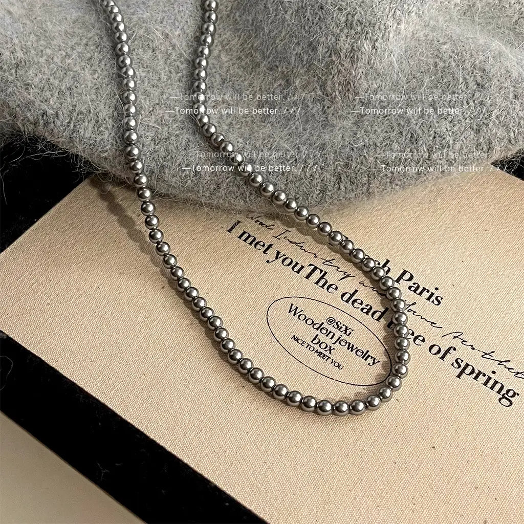 Gray Pearl Necklace Women 8mm Stylish Daily Wear