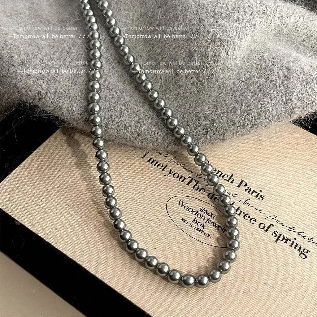 Gray Pearl Necklace Women 8mm Stylish Daily Wear