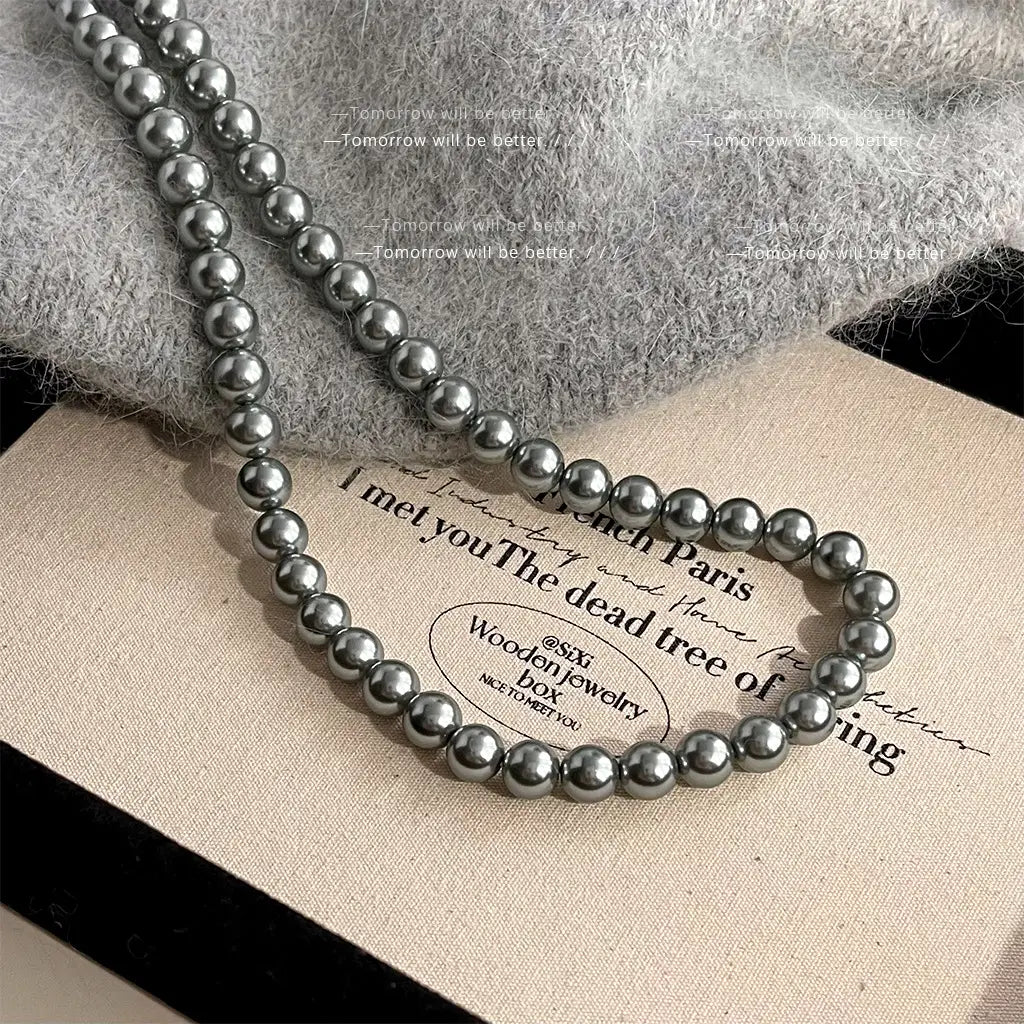 Gray Pearl Necklace Women 8mm Stylish Daily Wear
