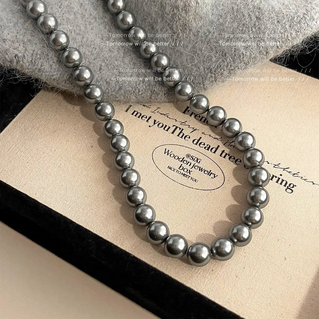Gray Pearl Necklace Women 8mm Stylish Daily Wear