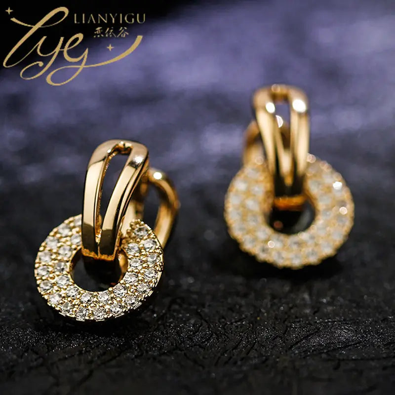 Gold Joke Ring Earrings with Zircon Stones for Women
