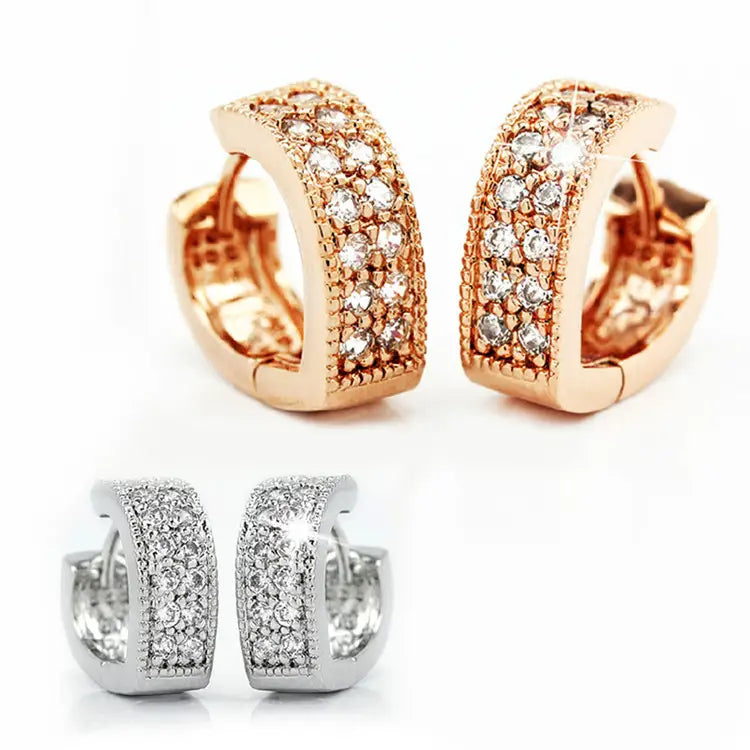 Gold Joke Ring Earrings with Zircon Stones for Women