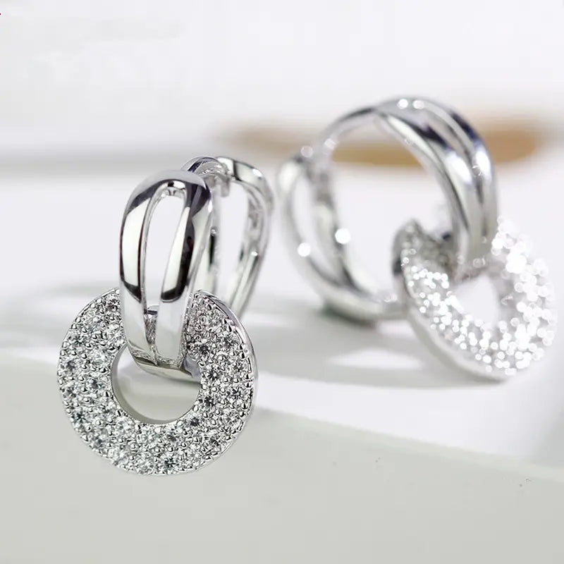 Gold Joke Ring Earrings with Zircon Stones for Women