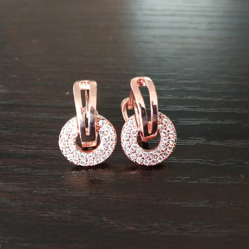 Gold Joke Ring Earrings with Zircon Stones for Women