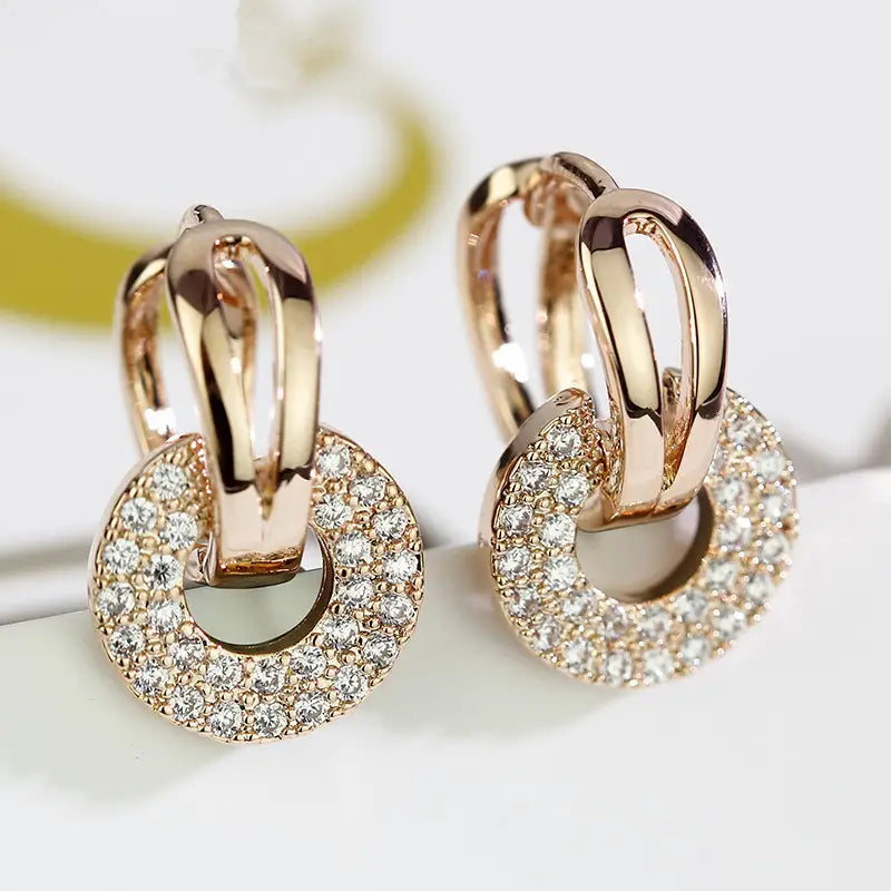 Gold Joke Ring Earrings with Zircon Stones for Women