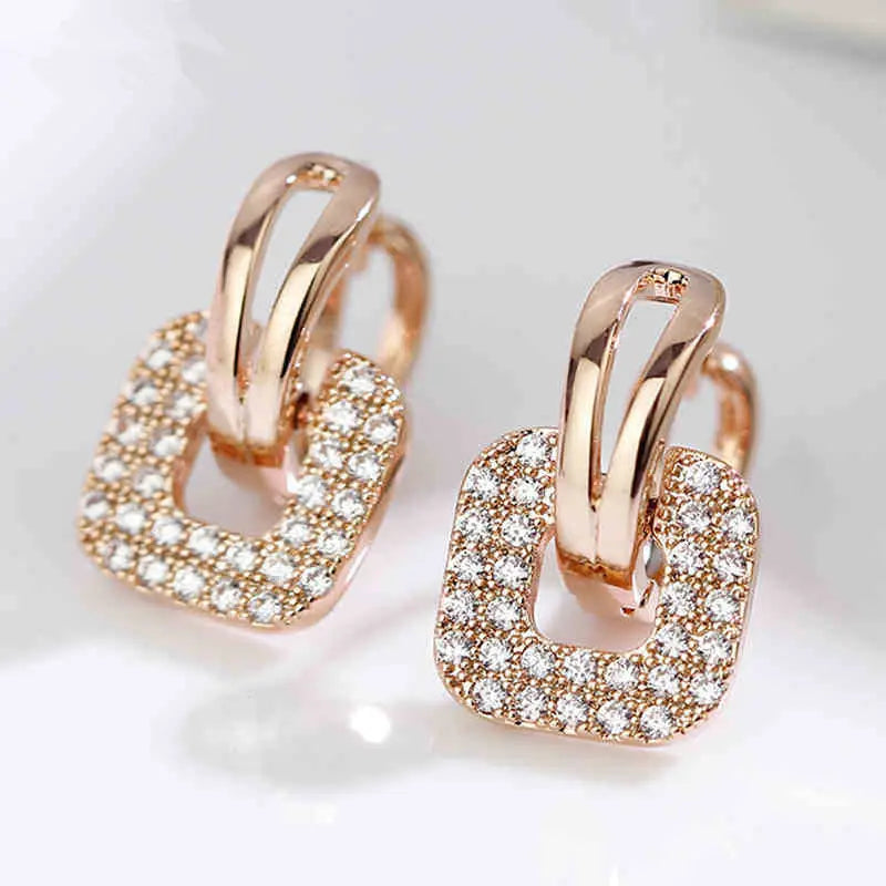Gold Joke Ring Earrings with Zircon Stones for Women
