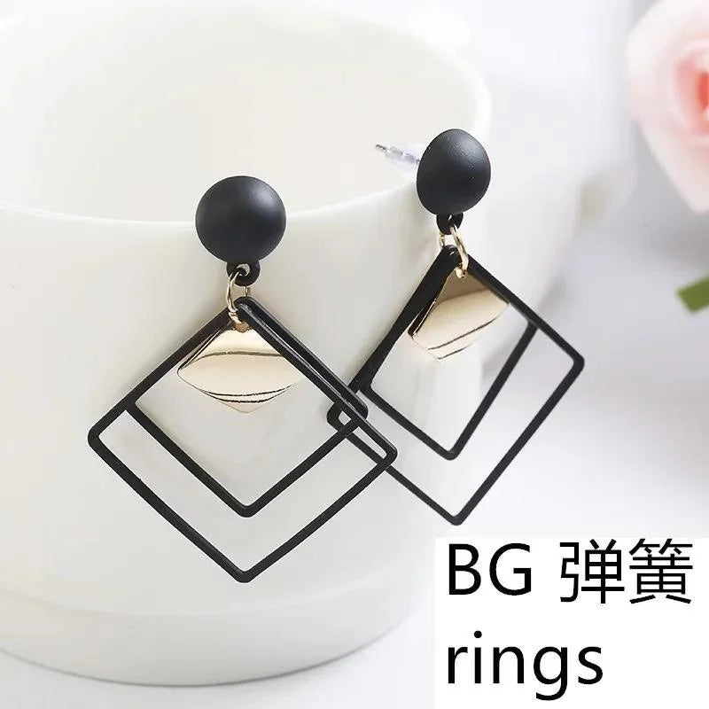 Square Earrings Black Gold Lightweight Eid Gifting