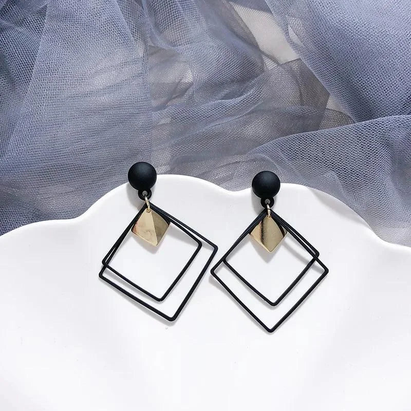 Square Earrings Black Gold Lightweight Eid Gifting